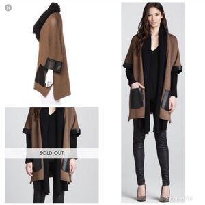L’Agence merino wool leather euro pocketed velvet scarf cardigan sweater